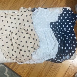 Set of 3 Polka Dot and Lace Bubble Rompers Onesies